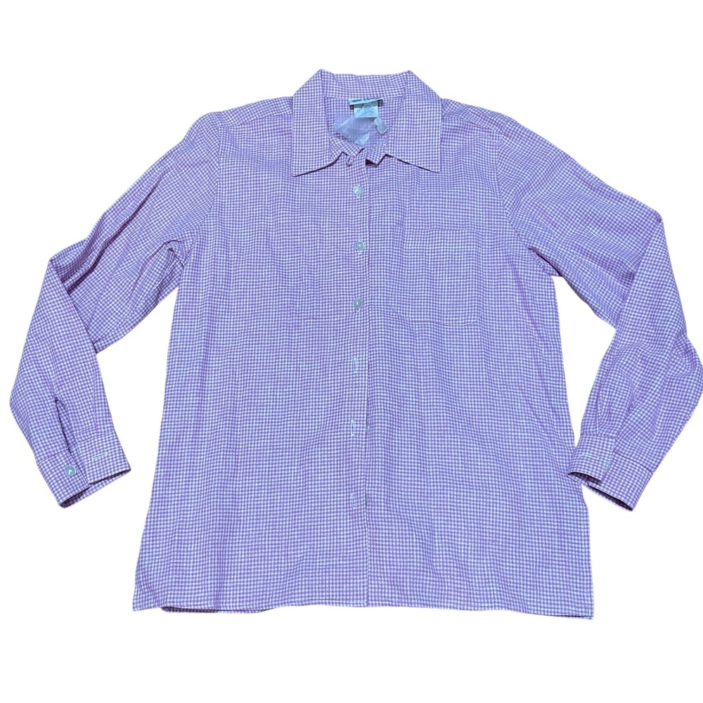 Two Twenty VTG Women's S Pink Gingham Preppy Linen Cotton Button‎ Up Shirt NWOT